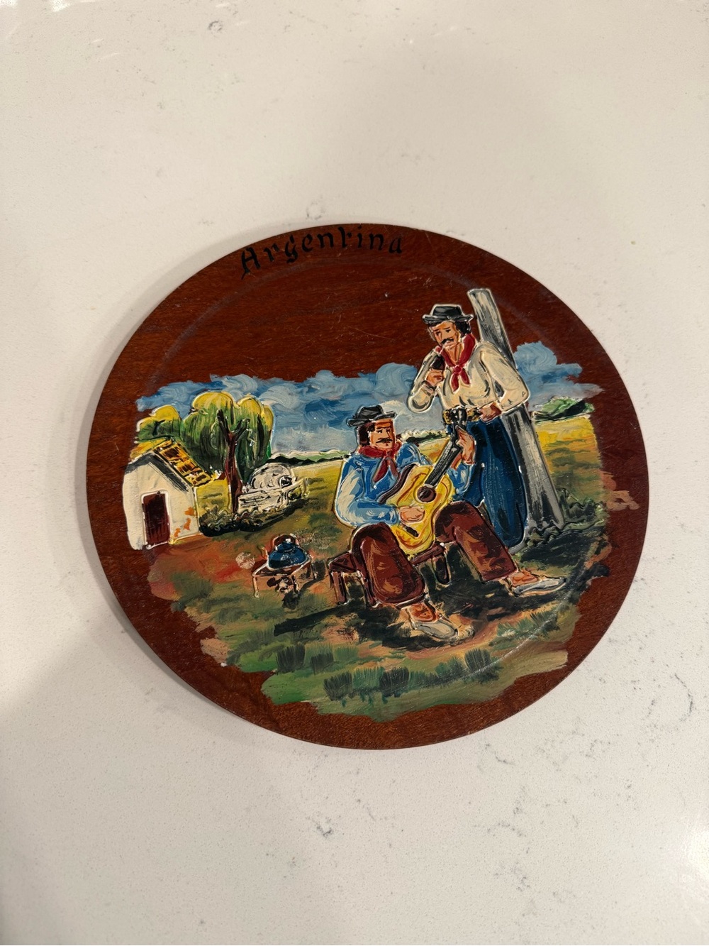 Argentina Hand-Painted Wooden Wall Plaque - Gauchos Scene Vintage Cowboys